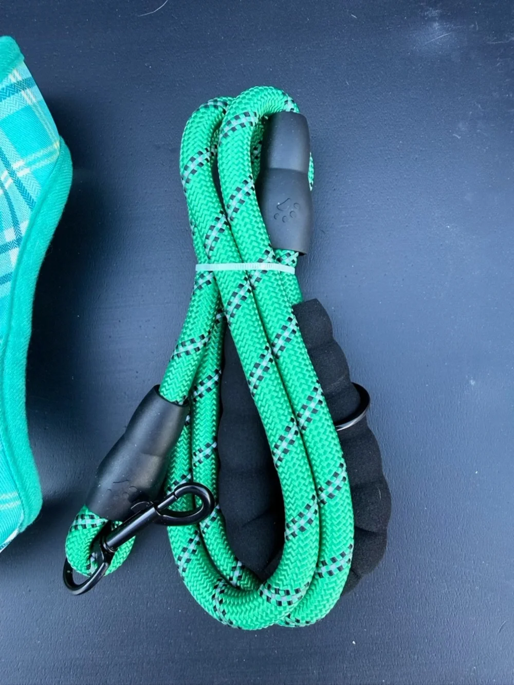 Teal Plaid Dog Harness and Rope Leash Set - Durable Comfort for Daily Walks🐾🌟💚